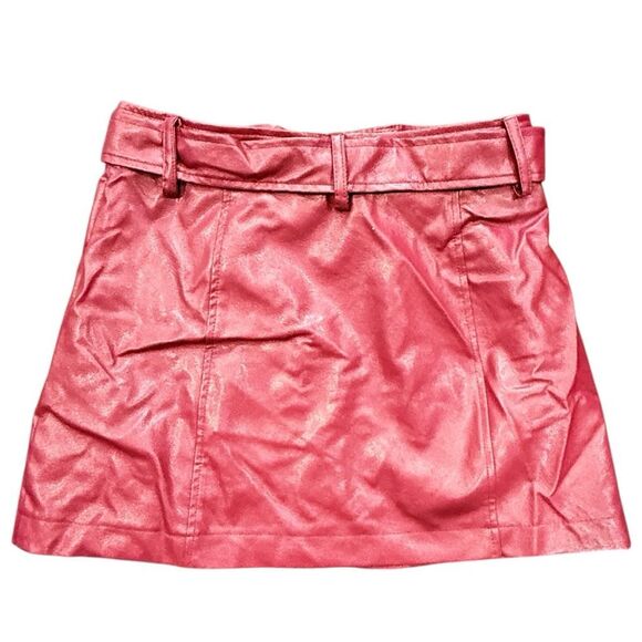 FERRARI Vintage Ferrari Maroon Red Faux Leather Mini Skirt Belted Logo Patch Y2K - Picture 7 of 8